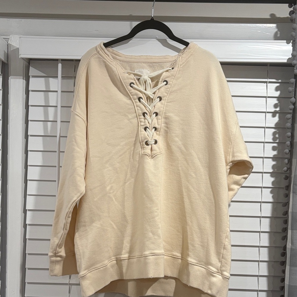 Aerie Cream Lace-Up Sweatshirt